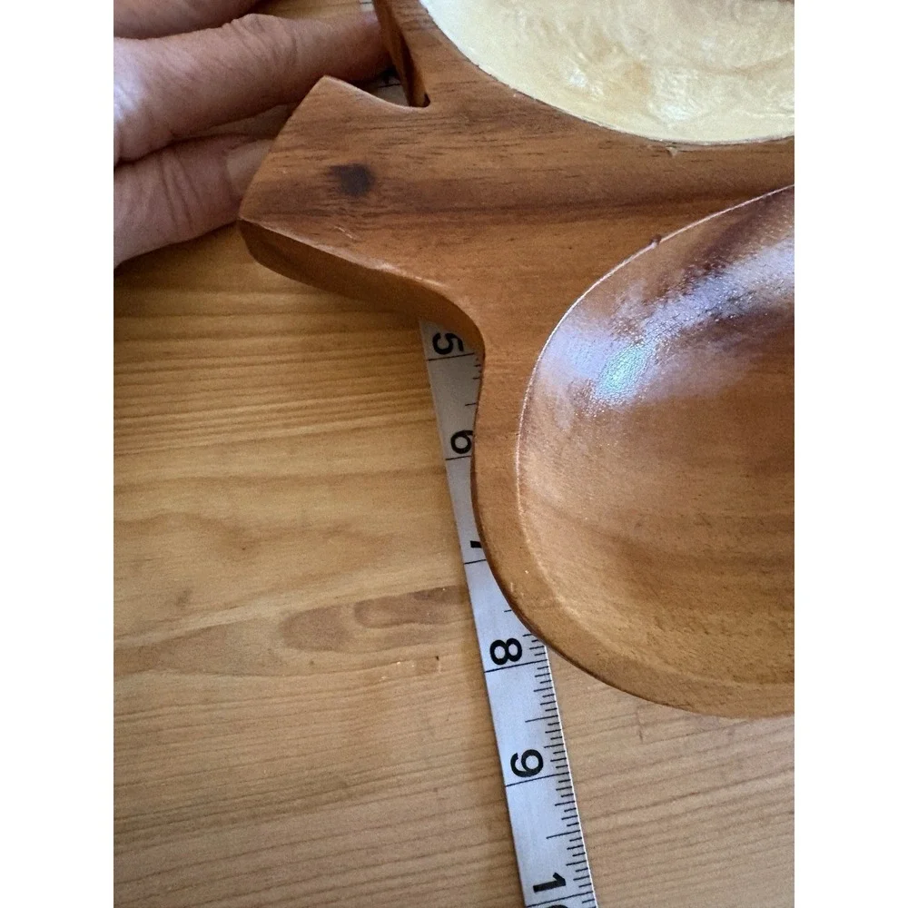 Vintage Napcoware Wood Leaf  Shaped Platter‎ Mother Of Pearl Dipping Bowl MCM
